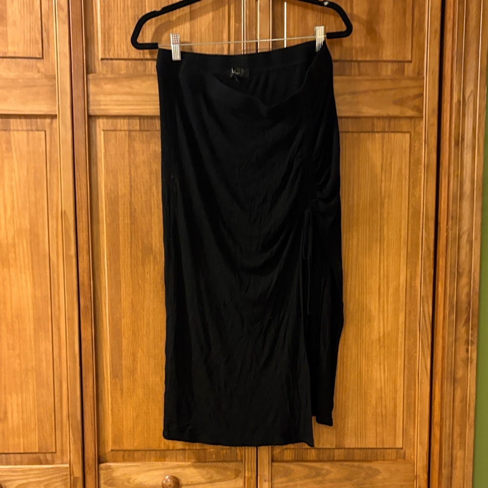 Lulus Black Midi Skirt with Side Draped Detail Cinched size XL
